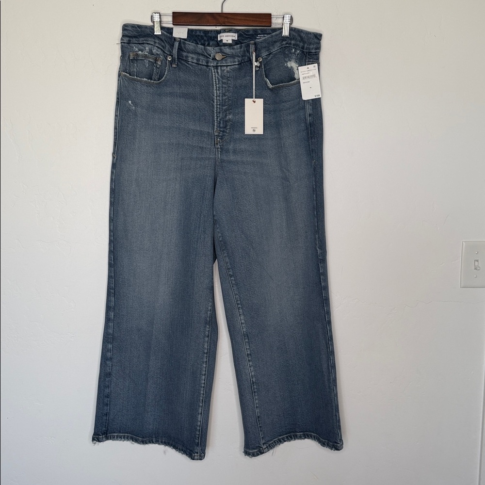 Good American Good Waist Palazzo Crop Jeans Size 18 NWT - Picture 2 of 8